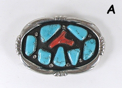  Authentic Native American Sterling Silver, turquoise and coral belt buckle by Zuni artist Wilbur Iule