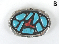  Authentic Native American Sterling Silver, turquoise and coral belt buckle by Zuni artist Wilbur Iule