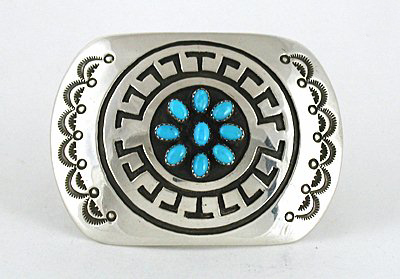 Authentic Native American Sterling silver and Turquoise belt buckle by Navajo Rosco Scott