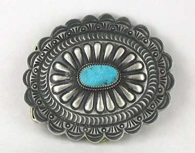 Authentic Native American Sterling silver and Turquoise belt buckle by Navajo Martha Cayantineto