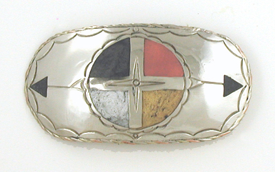 Authentic Native American Medicine Wheel belt buckle of nickel silver and brass by Lakota Visions artisan Mitchell Zephier