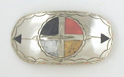 Authentic Native American Medicine Wheel belt buckle of nickel silver and brass by Lakota Visions artisan Mitchell Zephier