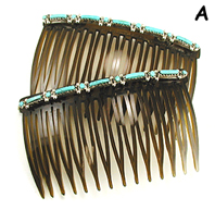 Authentic Native American Hair Combs of turquoise and coral by Zuni artisan Erik Wyaco