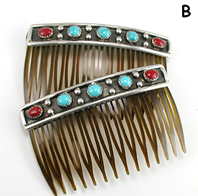 Authentic Native American Hair Combs of turquoise and coral and sterling silver by Navajo artisan Paul Largo