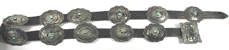 vintage handmade sterling silver and turquoise concho belt 36 inches long 11 conchos