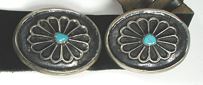 new old stock heavy Cast sterling silver and turquoise concho belt 42 inches long with 9 conchos