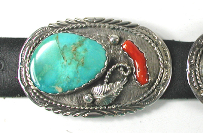 Authentic Native American Sterling Silver, Turquoise and coral Concho Belt by Navajo artisan Mary Dayea