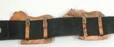 Authentic Native American stamped copper Concho belt with ten different animals by Navajo artisan Lloyd Becenti