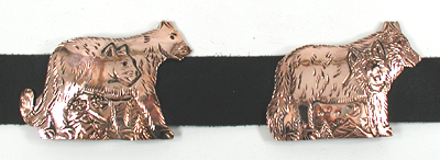 Authentic Native American stamped copper Concho belt with ten different animals by Navajo artisan Lloyd Becenti