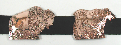 Authentic Native American stamped copper Concho belt with ten different animals by Navajo artisan Lloyd Becenti