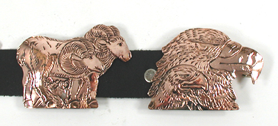 Authentic Native American stamped copper Concho belt with ten different animals by Navajo artisan Lloyd Becenti