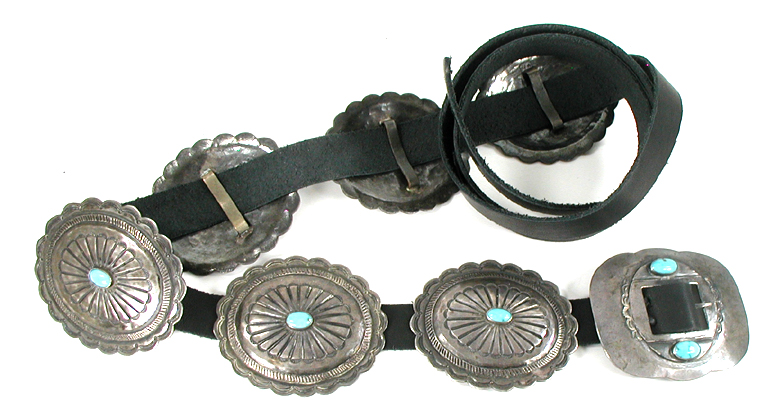 vintage sterling silver and turquoise concho belt 51 inches long six conchos