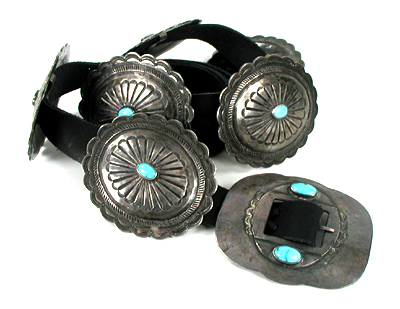 vintage sterling silver and turquoise concho belt 51 inches long six conchos