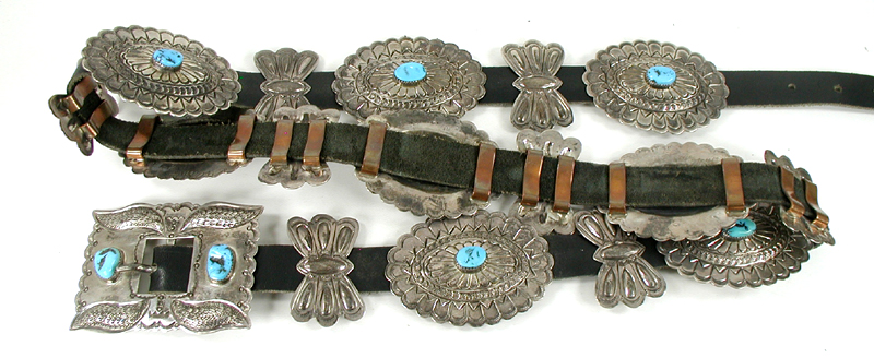 vintage sterling silver and turquoise concho belt 51 inches long six conchos