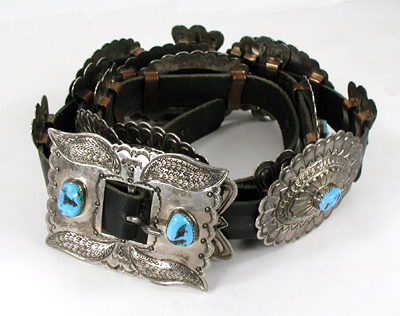 vintage sterling silver and turquoise concho belt 51 inches long six conchos
