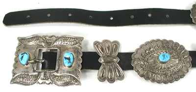 Vintage stamped sterling silver and turquoise concho belt