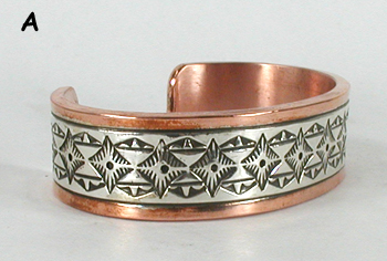 Copper with sterling silver overlay Bracelet by Navajo silversmith Jordan Gene