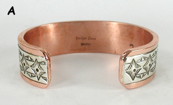 Copper with sterling silver overlay Bracelet by Navajo silversmith Jordan Gene