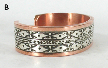 Copper with sterling silver overlay Bracelet by Navajo silversmith Jordan Gene