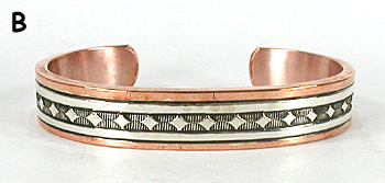 Copper with sterling silver overlay Bracelet by Navajo silversmith Wylie Secatero