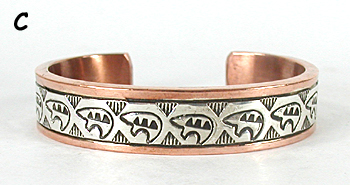 Copper with sterling silver overlay Bracelet by Navajo silversmith Wylie Secatero