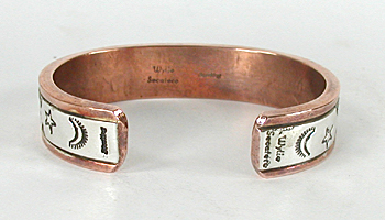 Copper with sterling silver overlay Bracelet by Navajo silversmith Wylie Secatero