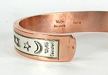 Copper with sterling silver overlay Bracelet by Navajo silversmith Wylie Secatero
