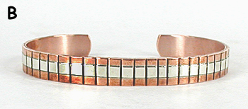 Copper with sterling silver overlay Bracelet by Navajo silversmith Jordan Gene