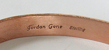 Copper with sterling silver overlay Bracelet by Navajo silversmith Jordan Gene