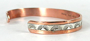 Copper with sterling silver overlay Bracelet by Navajo silversmith Jordan Gene