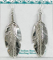 Authentic Native American Navajo Indian Sterling Silver Feather Earrings