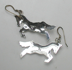 authentic Native American sterling silver and turquoise appaloosa horse wire earrings by Navajo artisan Frank Yazzie