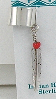Authentic Native American Navajo sterling silver and coral feather ear cuff