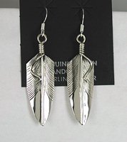 Authentic Native American sterling silver feather earrings by Navajo Chris Charley