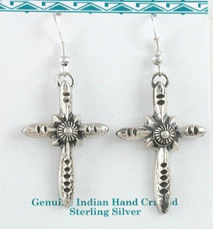 Authentic Native American sterling silver Cross earrings by Navajo Martha Cayatineto