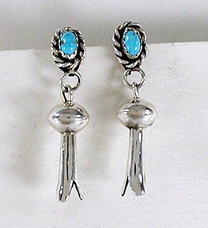  turquoise and sterling silver squash blossom earrings