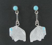 Authentic Native American sterling silver, quartz and turquoise post bison earrings by Zuni aritisan Gail Lucio