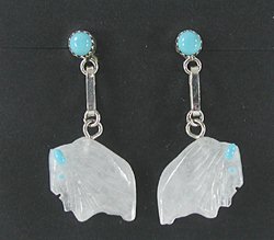 Authentic Native American sterling silver, quartz and turquoise post bison earrings by Zuni aritisan Gail Lucio