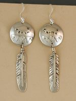 Authentic Native American bison and feather dangle wire earrings by Lakota Mitchell Zephier