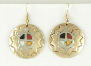 authentic Native American Four Directions Four Sacred Colors Medicine Wheel wire earrings by Lakota artisan Mitchell Zephier