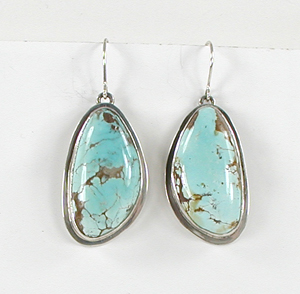 authentic Native American sterling silver and Turquoise wire earrings by Navajo artisan Lena Platero