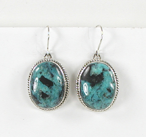 authentic Native American sterling silver and Turquoise wire earrings by Navajo artisan Lena Platero
