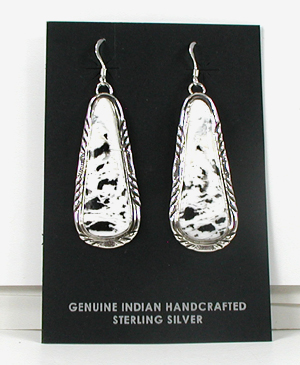 authentic Native American sterling silver and White Buffalo Stone wire earrings by Navajo artisan Will Denetdale