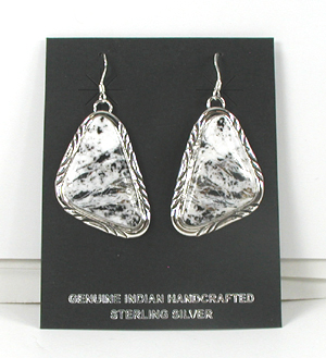 authentic Native American sterling silver and White Buffalo Stone wire earrings by Navajo artisan Will Denetdale