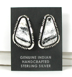authentic Native American sterling silver and White Buffalo Stone wire earrings by Navajo artisan Will Denetdale