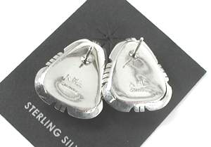authentic Native American sterling silver and White Buffalo Stone wire earrings by Navajo artisan Alice McShirley