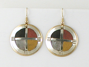 authentic Native American medicine wheel four colors wire earrings by Lakota artisan Mitchell Zephier