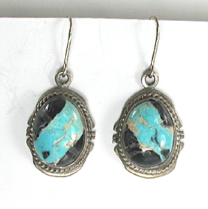 Navajo Sterling Silver Turquoise wire earrings