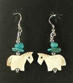 Authentic Navajo horse fetish earrings of dolomite by Cynetta Smith