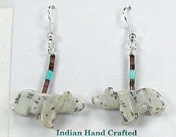 native american agate walking bear earrings